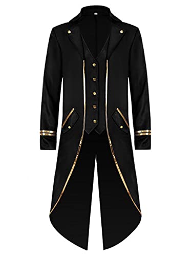 iEFiEL Damen Herren Mittelalter Kostüm Viktorianisch Mantel Smoking Vintage Jacke Frack Blazer für Halloween Karneval Fasching Party Schwarz XXL von iEFiEL