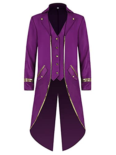 iEFiEL Damen Herren Mittelalter Kostüm Viktorianisch Mantel Smoking Vintage Jacke Frack Blazer für Halloween Karneval Fasching Party Violett XL von iEFiEL