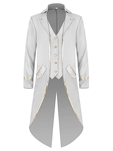 iEFiEL Damen Herren Mittelalter Kostüm Viktorianisch Mantel Smoking Vintage Jacke Frack Blazer für Halloween Karneval Fasching Party Weiß M von iEFiEL