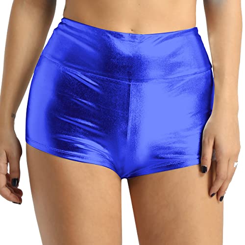 iEFiEL Metallic Damen Hotpants Kurze Sport Shorts Yogahose Sporthose Tanz Gymnastik Bekleidung Casual Freizeit Shorts Fitness Pants Blau M von iEFiEL