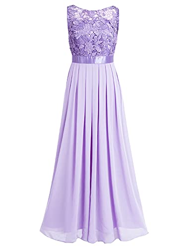 iEFiEL Damen Kleid Festliche Kleider Brautjungfer Hochzeit Cocktailkleid Chiffon Faltenrock Elegant Langes Abendkleid Partykleid Lavender 36-38 von iEFiEL