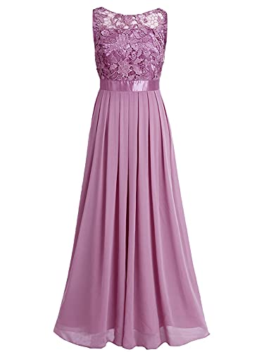 iEFiEL Damen Kleid Festliche Kleider Brautjungfer Hochzeit Cocktailkleid Chiffon Faltenrock Elegant Langes Abendkleid Partykleid Pflaumenfarben 46 von iEFiEL