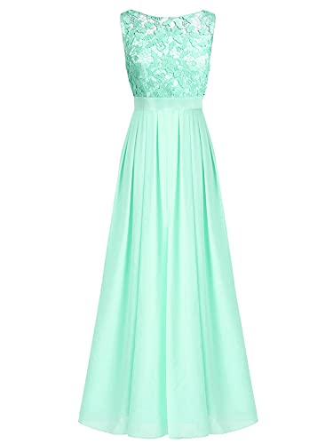 iEFiEL Damen Kleid Festliche Kleider Brautjungfer Hochzeit Cocktailkleid Chiffon Faltenrock Elegant Langes Abendkleid Partykleid Türkis 36-38 von iEFiEL