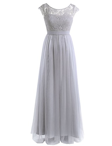 iEFiEL Damen Kleid festlich Party Spitzenkleid Cocktailkleid Ärmellos Elegante Hochzeit Kleider Lange Brautjungfernkleid 36 38 40 42 44 46 (34, Grau) von iEFiEL