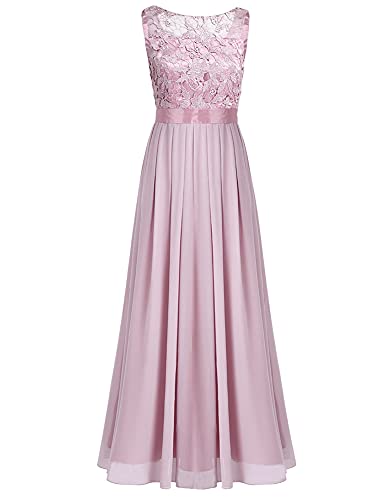 iEFiEL Damen Kleid Festliche Kleider Brautjungfer Hochzeit Cocktailkleid Chiffon Faltenrock Elegant Langes Abendkleid Partykleid Altrosa 38 von iEFiEL