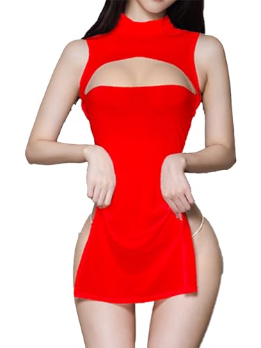 iEFiEL Damen Kleider Kurz Minikleid Eng Stretch Kleid Brustfrei Unterkleid Gogo Party Clubwear Nachtwäsche Rot Einheitsgröße von iEFiEL