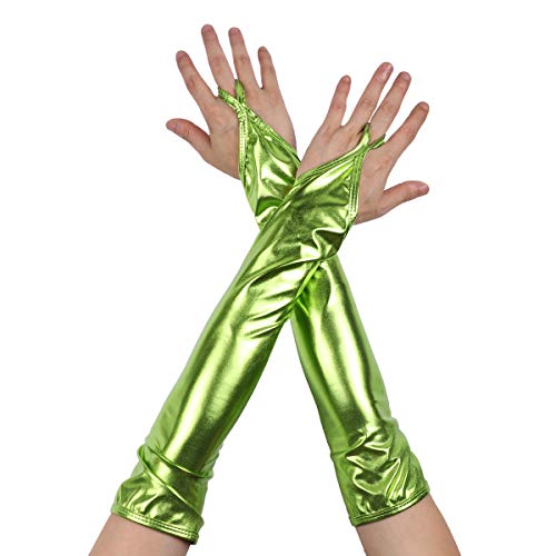 iEFiEL Damen Lackleder Fingerlose Handschuhe Metallic Armstulpen Glänzend Handschuhe Fasching Kostüm Zubehör Gothic Punk Tanz Party Clubwear A Leuchtendes Grün One Size von iEFiEL