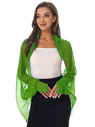 iEFiEL Damen Langarm Bolero Chiffon Strickjacke Leichtes Open Front Cardigan Cover Up Sommer Jacke Schulterjacke Grün Einheitsgröße von iEFiEL