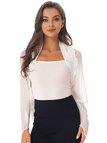 iEFiEL Damen Langarm Bolero Chiffon Strickjacke Leichtes Open Front Cardigan Cover Up Sommer Jacke Schulterjacke Weiß Einheitsgröße von iEFiEL