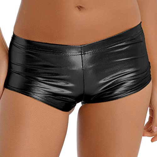 iEFiEL Damen Leder-Optik Hotpants Wetlook Shorts Lack Leder Booty Pants Kurze Gogo Musikfestivals Tanz Kostüm Clubwear T Schwarz M von iEFiEL