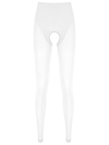 iEFiEL Damen Legging Nylon Strumpfhose Lang Hosen Offenen Schritt Unterhosen Shiny Socken Strümpfe Pantyhose A Weiß Einheitsgröße von iEFiEL