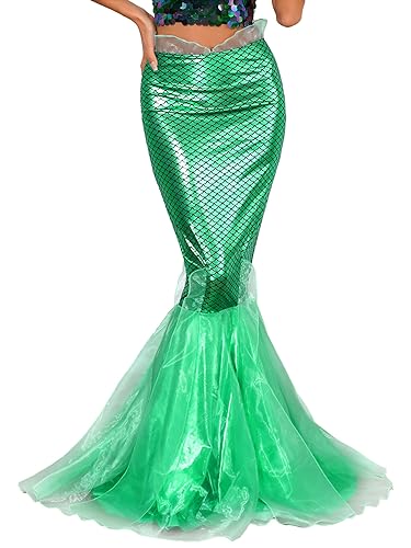 iEFiEL Damen Meerjungfrau Kostüm Abend Rock Cocktail Partyrock Lang Maxi Rock Glitzer Kostüme Zu Halloween Karneval Fasching Z Grün 4XL von iEFiEL