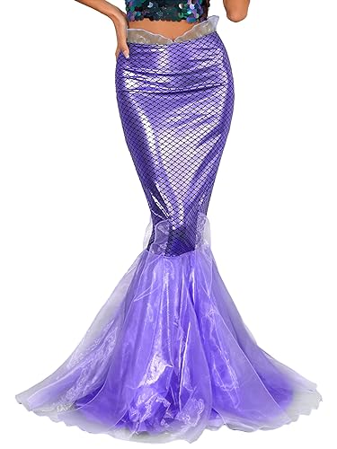 iEFiEL Damen Meerjungfrau Kostüm Abend Rock Cocktail Partyrock Lang Maxi Rock Glitzer Kostüme Zu Halloween Karneval Fasching Z Violett 4XL von iEFiEL