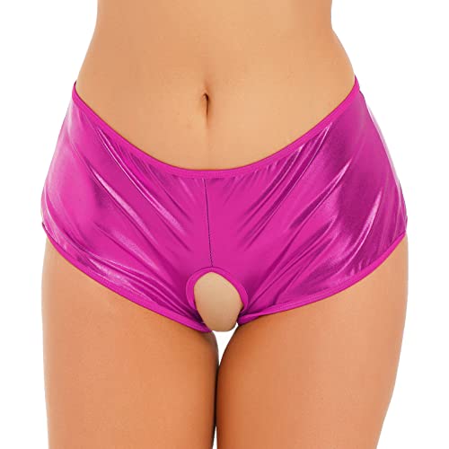 iEFiEL Damen Metallic Slips Offenen Slips Unterhosen Low Rise Unterwäsche Stretch Hotpants Reizwäsche Dessous Hot Rosa L von iEFiEL