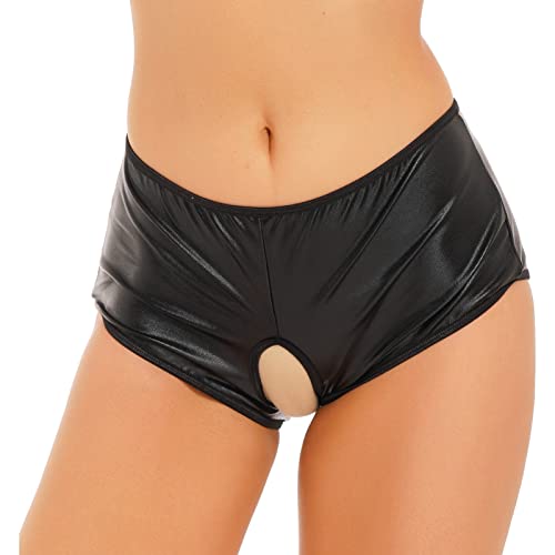 iEFiEL Damen Metallic Slips Offenen Slips Unterhosen Low Rise Unterwäsche Stretch Hotpants Reizwäsche Dessous Schwarz S von iEFiEL