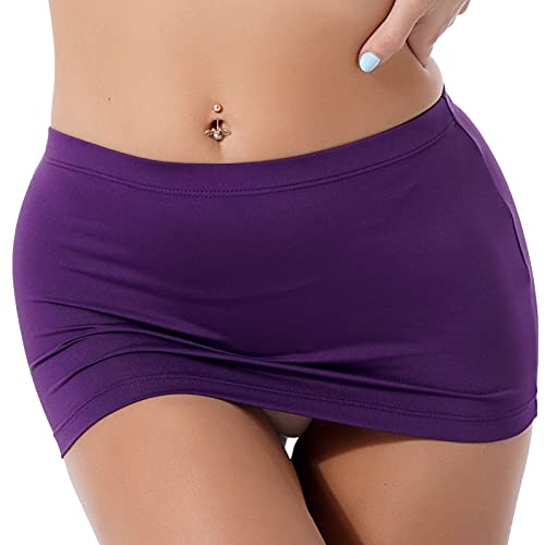 iEFiEL Damen Minirock Einfarbig Bodycon Mini Rock Figurbetont Stretch Bleistiftrock Low Waist Club Kleid Kurz Violett L von iEFiEL