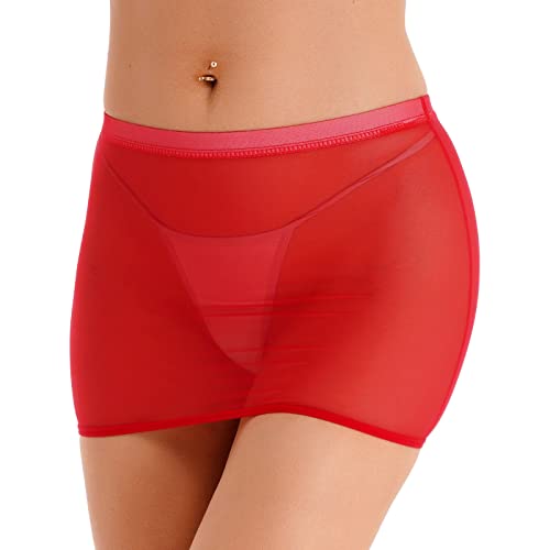 iEFiEL Damen Minirock Einfarbig Bodycon Mini Rock Figurbetont Stretch Bleistiftrock Low Waist Club Kleid Kurz X Rot Transparente L von iEFiEL