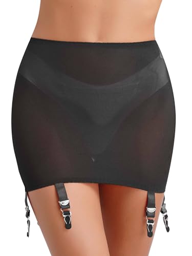 iEFiEL Damen Minirock Einfarbig Bodycon Mini Rock Figurbetont Stretch Bleistiftrock Low Waist Club Kleid Kurz Xa Schwarz mit Strumpfhalter 3XL von iEFiEL