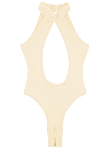 iEFiEL Damen Neckholder Body Rückenfrei Stringbody Babydoll Tiefer V-Ausschnitt Dessous Offener Schritt Reizwäsche Nackt Einheitsgröße von iEFiEL