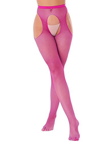 iEFiEL Damen Netz Strumpfhose Transparent Leggings Cut Out Nylon Hosen Lang Socken Strümpfe Gogo Party Clubwear Rosa Einheitsgröße von iEFiEL