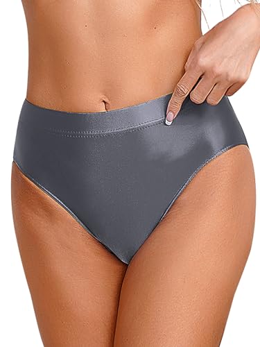 iEFiEL Damen Öl Slips Mini Unterhosen Kurz Wäsche EInfarbig Thong String Tanga Reizwäsche X Dunkelgrau XL von iEFiEL