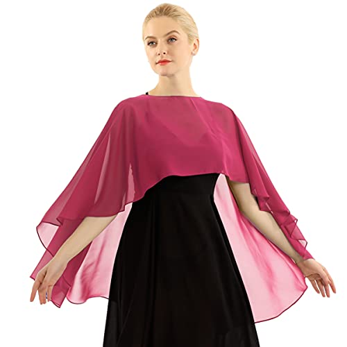 iEFiEL Damen Poncho Asymmetrisch Cape Eleganter Tolles Accessoire Umhängetuch Chiffonschal Bolero Für Abendkleid Hochzeit Braut Sommer Jacke Burgundy Einheitsgröße von iEFiEL