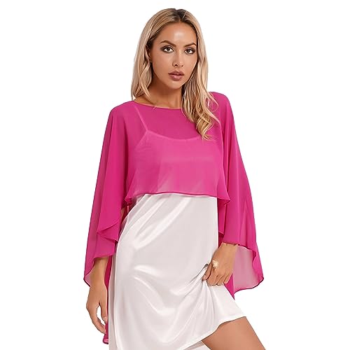 iEFiEL Damen Poncho Asymmetrisch Cape Eleganter Tolles Accessoire Umhängetuch Chiffonschal Bolero Für Abendkleid Hochzeit Braut Sommer Jacke X Hell Rosa Einheitsgröße von iEFiEL