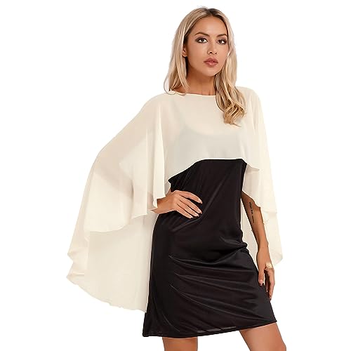 iEFiEL Damen Poncho Asymmetrisch Cape Eleganter Tolles Accessoire Umhängetuch Chiffonschal Bolero Für Abendkleid Hochzeit Braut Sommer Jacke X Sekt Einheitsgröße von iEFiEL