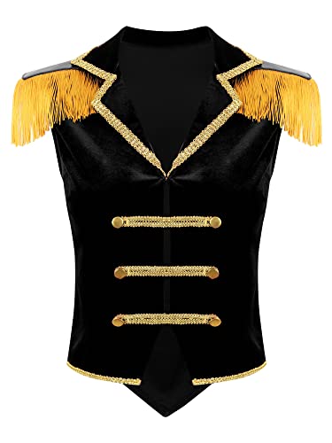 iEFiEL Damen Samt Blazer Jäckchen Ringmaster Kostüm Zirkus Stehkragen Kurzjacke mit Quasten Showman Kostüme Cosplay Vintage Jacket Outerwear X Schwarz XL von iEFiEL