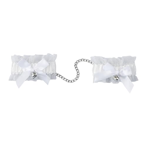 iEFiEL Damen Spitze Rüschen Halschoker mit Glöckchen Deko Gothic Punk Halsband Armbänder Modisch Halsschmuck Fasching Cosplay Weiß Armband One Size von iEFiEL