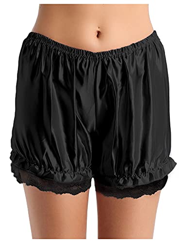 iEFiEL Damen Spitzen Panty Hipster Unterrock Sicherheits Unterhosen Shorts mit Rüschen Kurz Bloomer Shorts Weiß Schwarz X Schwarz Einheitsgröße von iEFiEL