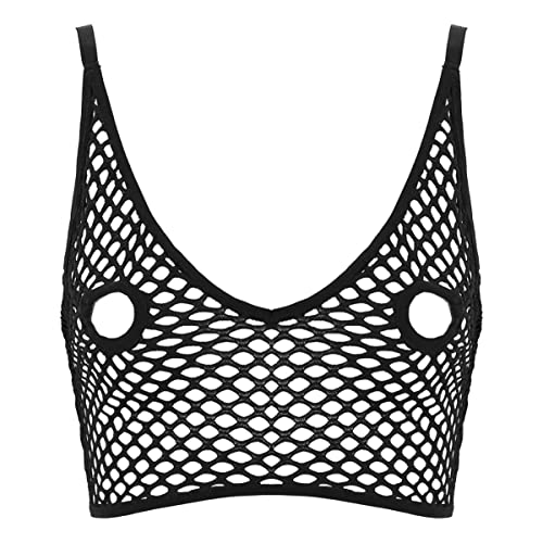 iEFiEL Damen Sport BH Bauchfrei Oberteil Crop Tops Transparent Mesh Top Kurz Weste Tank Top Mesh Unterhemd Unterwäsche Schwarz Weiß Schwarz Netz 4XL von iEFiEL