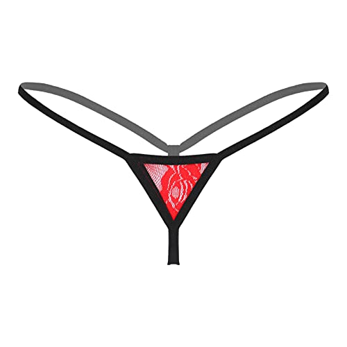 iEFiEL Damen Strings Tangas Mini Micro String Unterhose Sexy Panties Panty Unterwäsche mit Reißverschluss T-Back Rot Einheitsgröße von iEFiEL