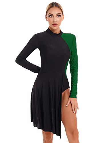 iEFiEL Damen Tanzkleid mit Asymmetrisch Rock Wickelrock Tango Latein Kleider Ballettanzug Eiskunstlauf Kleid Tanzkostüm Grün L von iEFiEL