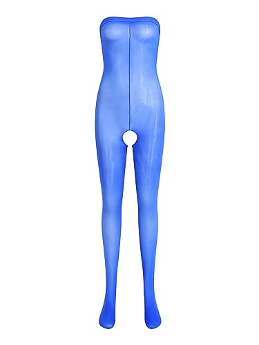 iEFiEL Damen Transparen Bodystocking Ouvert Body Ärmellose Bodysuit Spaghettiträger Unterhemd Nylon Strumpf Legging Xb Königsblau Einheitsgröße von iEFiEL