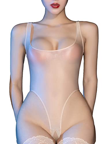 iEFiEL Damen Transparent Body Einteiler Bodysuit ärmellose Catsuit High Cut Stringbody Dessous Babydoll Spaghetti-Träger Unterhemd X Nude Einheitsgröße von iEFiEL