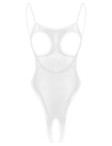 iEFiEL Damen Transparent Mesh Body Ärmellos Bodysuit Öffener Schritt Unterhemd Brustfrei Erotik Lingerie Babydoll Dessous Weiß Einheitsgröße von iEFiEL