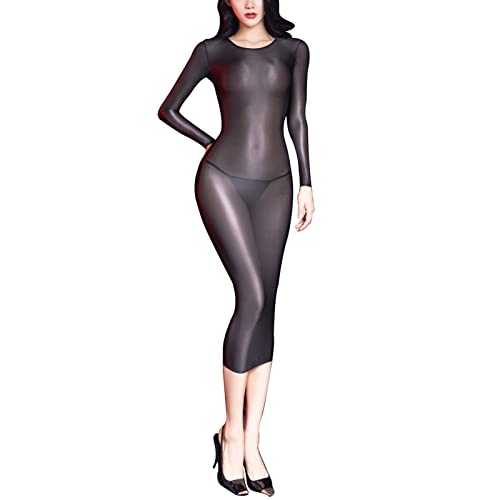 iEFiEL Damen Bodycon Kleid Transparent Partykleid Einfarbig Midikleid Freizeit Sommerkleid Nachtkleid Nachthemd Unterkleid Schwarz Einheitsgröße von iEFiEL