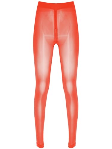 iEFiEL Damen Transparent Strumpfhosen mit Reißverschluss Lang Socken Leggings Strümpfe Offenen Schritt Unterhosen Rot B XL von iEFiEL