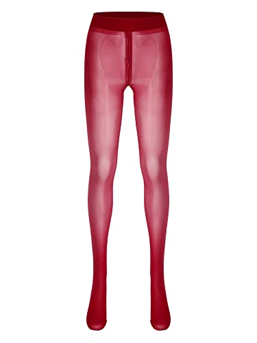 iEFiEL Damen Transparent Strumpfhosen mit Reißverschluss Lang Socken Leggings Strümpfe Offenen Schritt Unterhosen Rot XL von iEFiEL