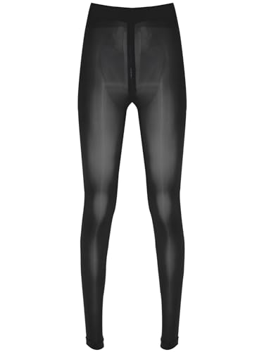 iEFiEL Damen Transparent Strumpfhosen mit Reißverschluss Lang Socken Leggings Strümpfe Offenen Schritt Unterhosen Schwarzes B L von iEFiEL