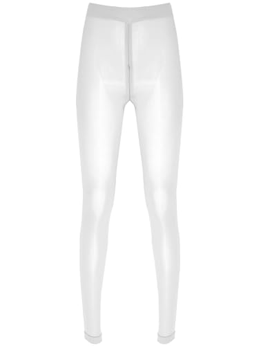 iEFiEL Damen Transparent Strumpfhosen mit Reißverschluss Lang Socken Leggings Strümpfe Offenen Schritt Unterhosen Weiß B XL von iEFiEL