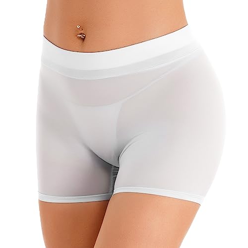 iEFiEL Damen Boxer Shorts Transparente Unterhosen Nylon Glossy Unterwäsche Glänzende Höschen Low Rise Atmungsaktiv Wäsche Weiß Einheitsgröße von iEFiEL