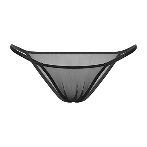 iEFiEL Damen Transparente Slips Riemen G-String Spitze/Mesh Unterwäsche Low Waist Untehosen Kurz Höschen Dessous Black Mesh M von iEFiEL