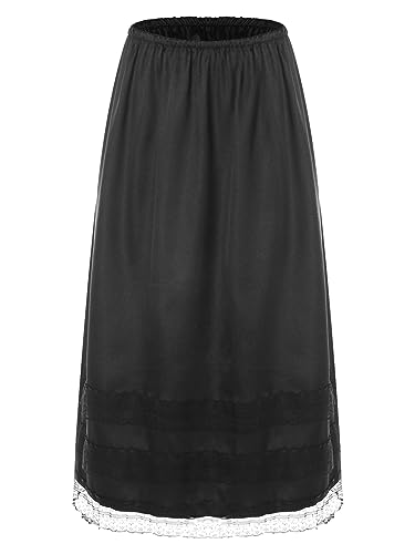 iEFiEL Damen Unterrock Spitze Reifrock Elastische Underskirt Einfarbig Rock Lang Unterkleid Nachthemd Dessous Schwarz M von iEFiEL