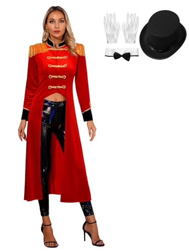 iEFiEL Damen Zirkus Kostüm Mittelalter Mantel Vintage Jacke Lang Viktorianischen Smoking Anzug Halloween Party Uniform Xa Rot XL von iEFiEL