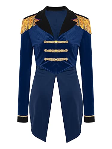 iEFiEL Damen Zirkus Kostüm Vintage Mantel Showman Frack Jacke Ringmaster Blazer Samt Smoking Halloween Karneval Cosplay Kostüm Uniform X Blau XL von iEFiEL