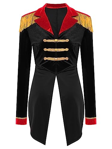 iEFiEL Damen Zirkus Kostüm Vintage Mantel Showman Frack Jacke Ringmaster Blazer Samt Smoking Halloween Karneval Cosplay Kostüm Uniform X Schwarz S von iEFiEL