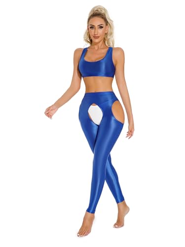 iEFiEL Damen ärmellose Shirts Crop Top Sportlich BH Bra Cut Out Leggings Lang Hosen öl Bekleidungset eng Stretch reizwäsche Blau XL iEFiEL Damen ärmellose Shirts Crop Top Sportlich BH Bra Cut Out Leggings Lang Hosen öl Bekleidungset eng Stretch reizwäsche Blau XL von iEFiEL