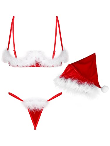 iEFiEL Weihnachten Dessous Set Damen Christmas Lingerie Nikolaus Unterwäsche Weihnachts Reizwäsche Rot Xmas Kleidung Reizvolle Negligee Rot Hebe BH XL von iEFiEL